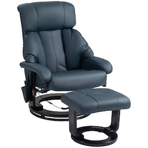 Blue PU Leather Massage Chair with Footstool and Swivel