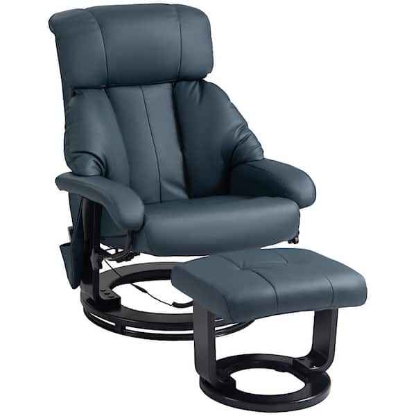 HOMCOM Blue PU Leather Massage Chair with Footstool and Swivel