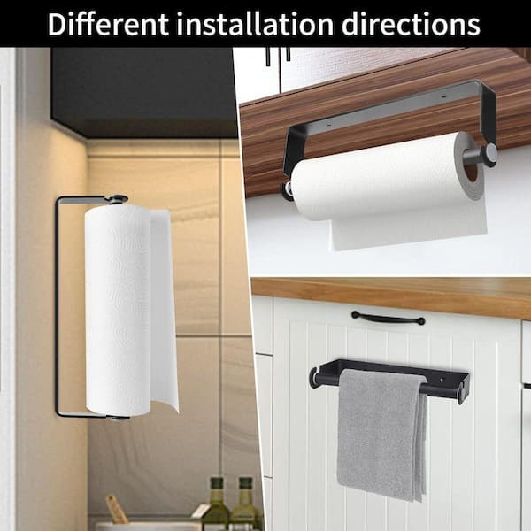 Lynzavix Adhesive or Drill Mount Black Under Cabinet Paper Towel