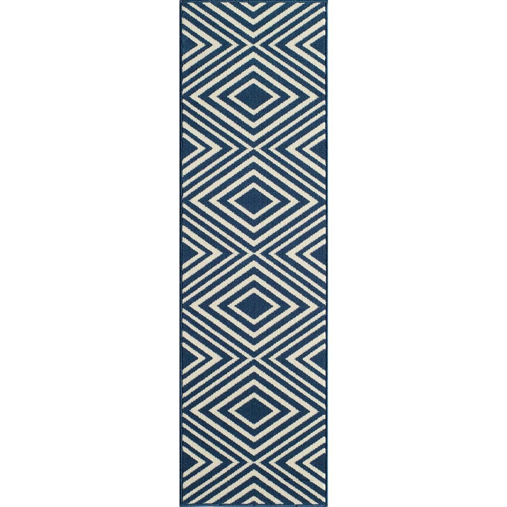 Monteverde Navy Geometric 27" Synthetic Easy-Care Area Rug