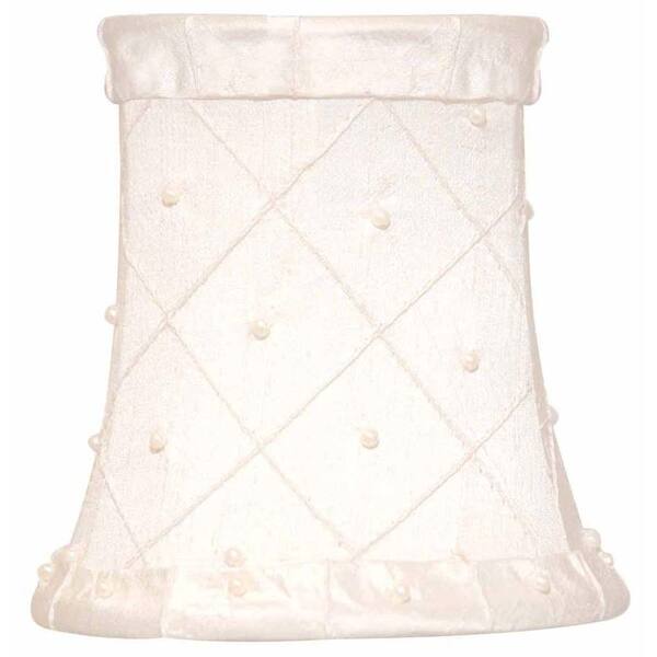 Finishing Touch Small Stretch Bell Cream Dupione Silk Chandelier Shade with Handsewn Pearls