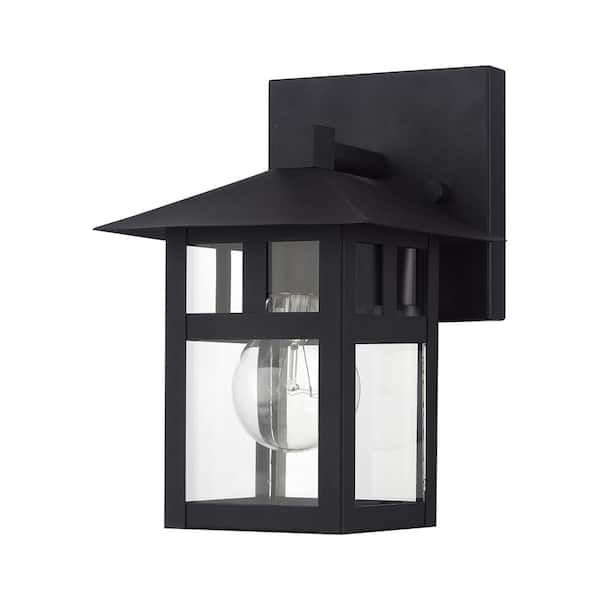 Crestlake 8.5 in. 1-Light Textured Black Outdoor Hardwired Wall Lantern Sconce with No Bulbs Included