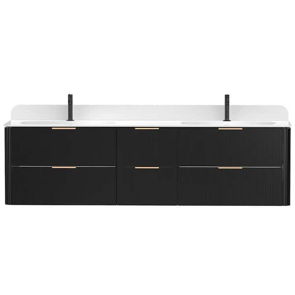 CosmicSky 72 in. Double Sink Floating Bath Vanity in Black Oak with White Integrated Acrylic Top Basin (Assembled)
