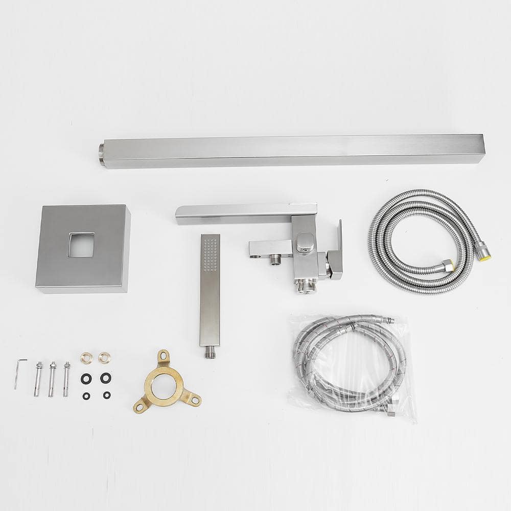 Brushed Nickel Freestanding Waterfall Tub Faucet with Hand Shower