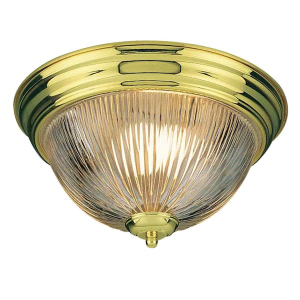 Volume Lighting 15 in. 3-Light Polished Brass indoor Ceiling Flush Mount with Clear Prismatic Glass Bowl