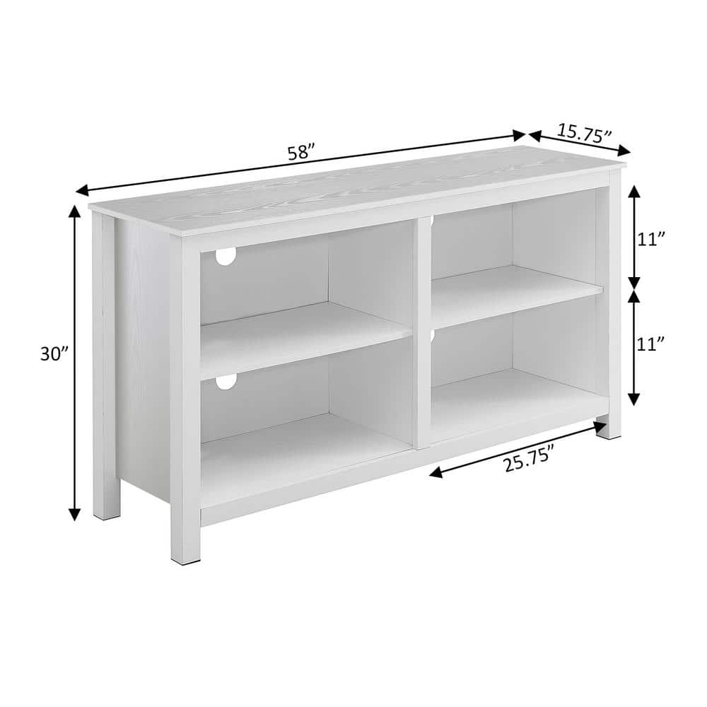 White Wood Grain Highboy TV Stand with Shelves, 58"