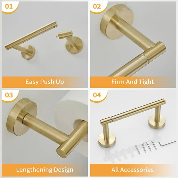 2-Piece Bath Hardware Set with Towel Ring Bathroom Towel Bar/Rack Toilet Paper Holder Included in Brushed Gold