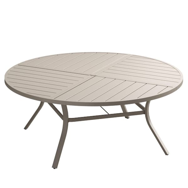 59.8 in. Sandshell Round Outdoor Metal Patio Dining Table for 10 All-Weather Lawn Garden Table