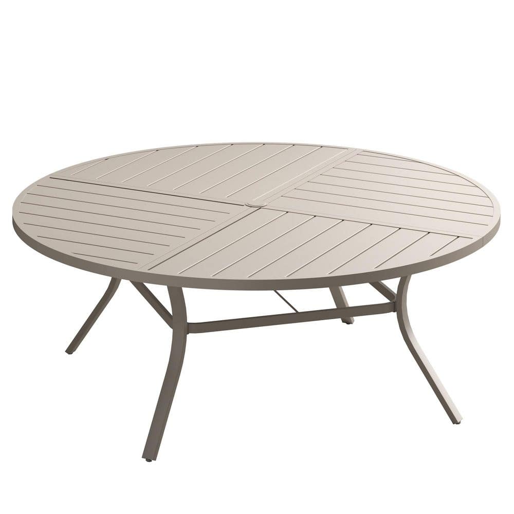 59.8 in. Sandshell Round Metal Outdoor Dining Table with Umbrella Hole for Patio Garden price history on PriceWatchPro