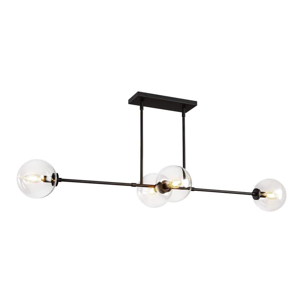 Cassia Matte Black and Clear Glass 4-Light Island Pendant
