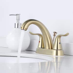 4 in. Centerset Double-Handle High Arc Bathroom Faucet with Drain Kit Included in Gold