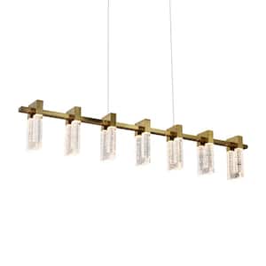 Sorrento 40 in. 50-Watt Integrated LED Linear Kitchen Island Chandelier Adjustable Antique Brass with Acrylic Shades