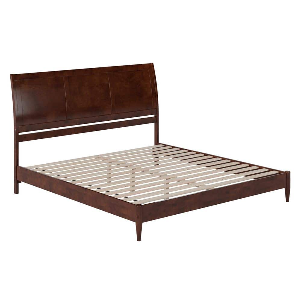 Valencia Walnut King Wood Sleigh Platform Bed with Headboard
