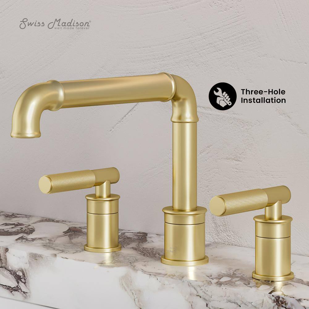 Avallon Brushed Gold 8-inch Widespread Sleek Handle Bathroom Faucet