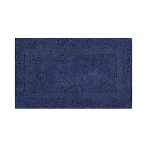 Lux 24 in. x 40 in. Blue Race Track 100% Cotton Round Bath Rug
