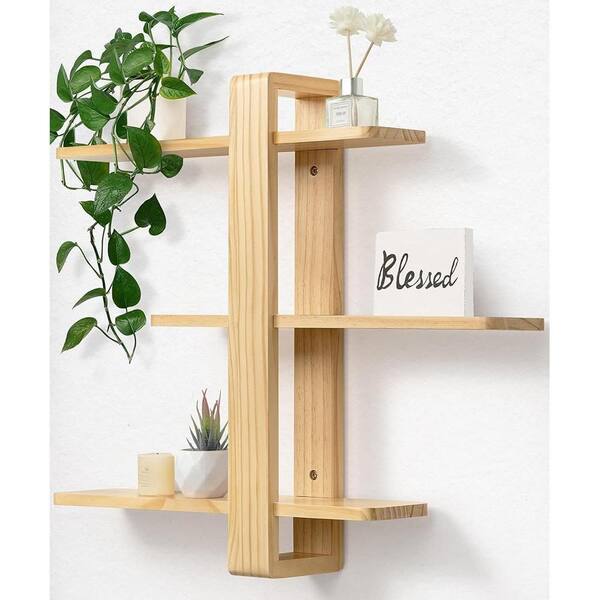 19. 6in W x 6. 2in Wooden D Natural Wood Pine Wood Floating Decorative Wall Shelf
