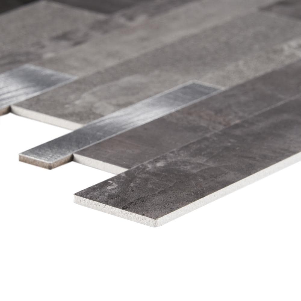 Gray and Silver Aluminum Peel and Stick Mosaic Tile Sheet