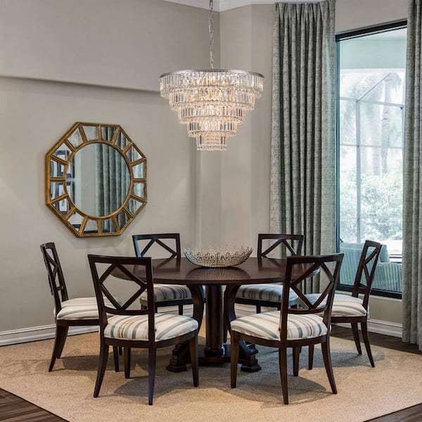 Ccrystal 24.8 in.Dia Contemporary 17-Light Chrome 5-Tiered Crystal Ring Chandelier or for Hotel and Living Room