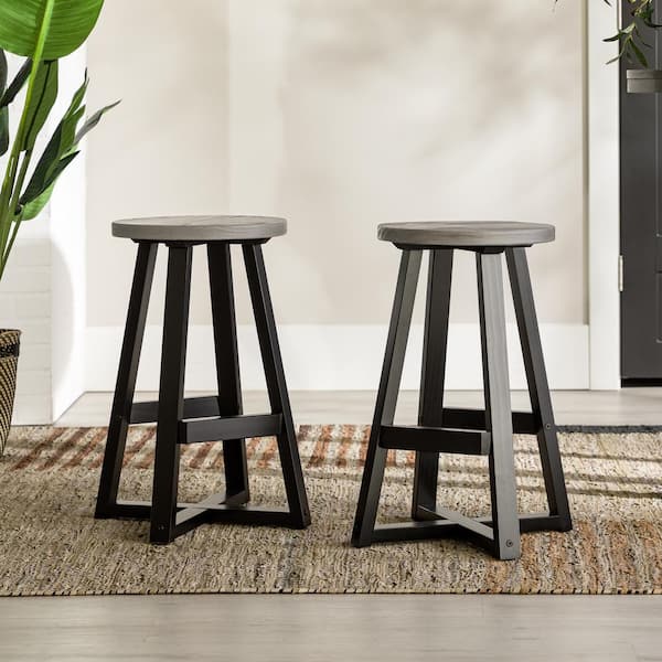 Walker Edison Furniture Company 24 in. Grey/Black Backless Solid Wood Frame Rustic Counter Height Bar Stool, Set of 2