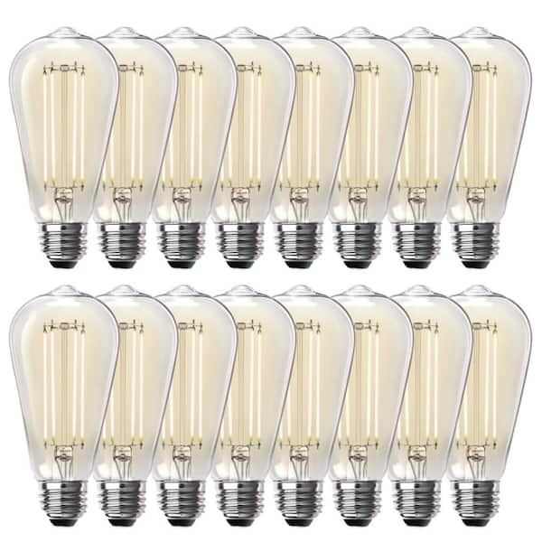 Feit Electric 100-Watt Equivalent ST19 Dimmable Straight Filament Clear Glass E26 Vintage Edison LED Light Bulb, Bright White(16-Pack)