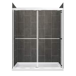 Cove Sliding 60 in. L x 32 in. W x 78 in. H Left Drain Alcove Shower Stall Kit in Slate and Silver Hardware