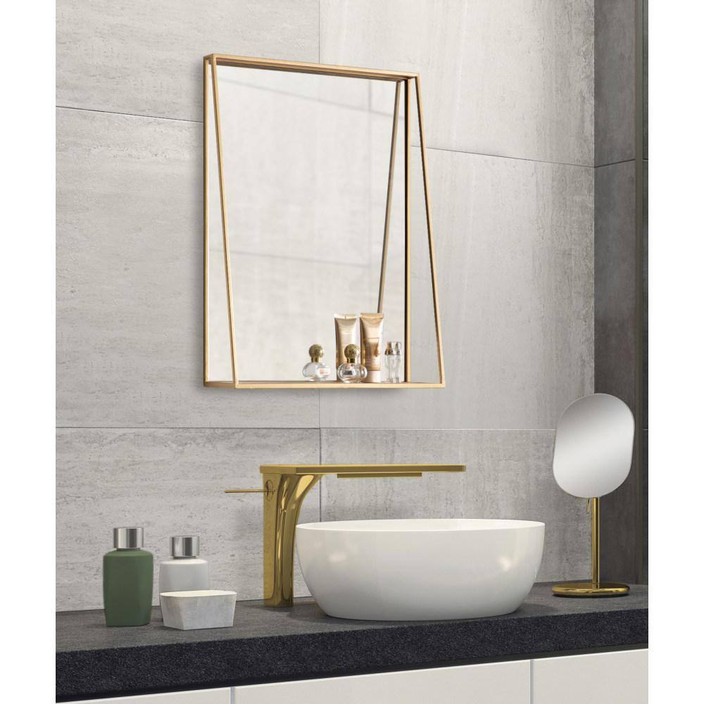 Lintz 24" Glam Gold Rectangular Mirror with Storage Shelf