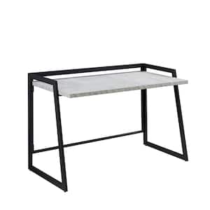 Mixed Metal and Wood 48 in. W Gunmetal Frame and Concrete Laminate Writing Desk