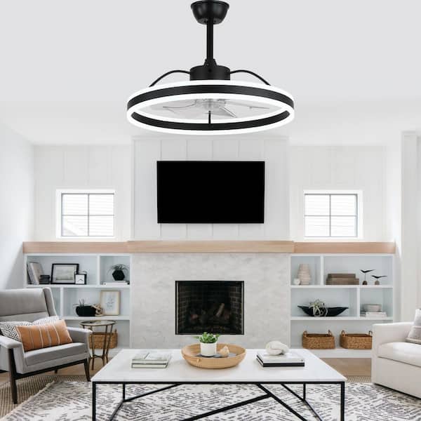 Cotti 24 in. Indoor Black Modern Smart Ceiling Fan with Lights, 6- Speed 3 Color Ceiling Fan with Remote & Downrod