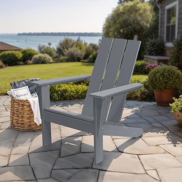 LuXeo Arcadia Gray Plastic Outdoor Patio Adirondack Chair ( Single)