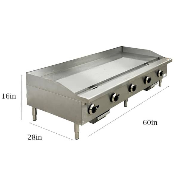 NSF 60 in. Commercial Gas Griddle 5-Burner with 150,000 BTU in Stainless-Steel