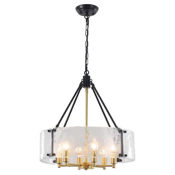 6-Light Black and Gold Chandelier Hanging Pendant Light for Dining Room or Kitchen