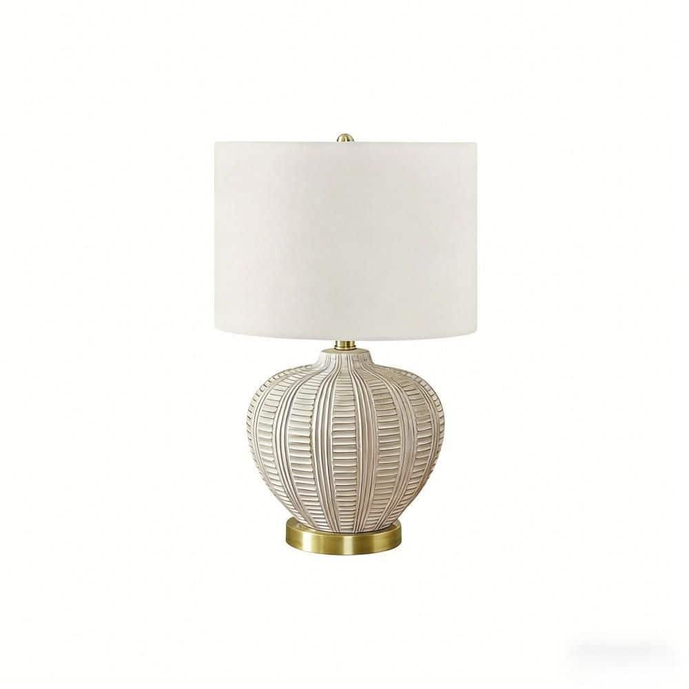20 in. White Resin Transitional Table Lamp with Textured Base, Ivory Linen Drum Shade for Living Room, Bedroom, Office price history on PriceWatchPro