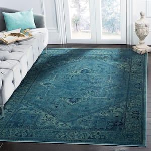 Vintage Turquoise 4 ft. x 6 ft. Border Area Rug