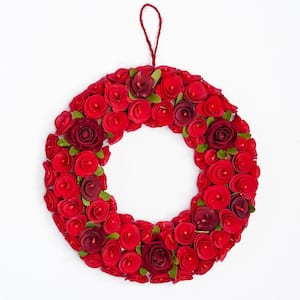 Red Heart Ornament & Tinsel Wreath 16in