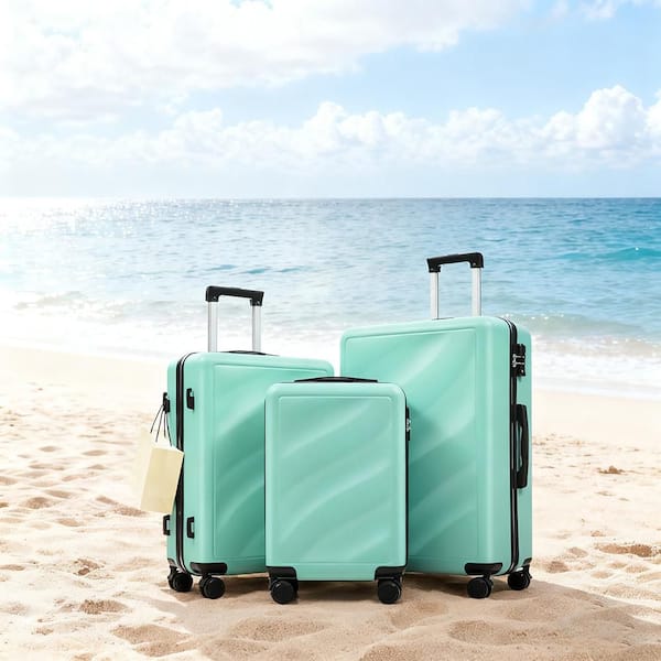 3 Bags 3-Piece Green ABS Hardshell Spinner Luggage Set with TSA Lock, 360 Spinner Wheels, Side Hooks