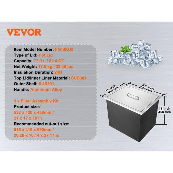 VEVOR Drop in Ice Chest 21 in. L x 17 in. W x 18 in. H