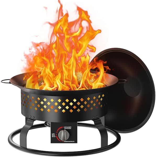 19 in. 50,000 BTU Outdoor Portable Propane Circular Fire Bowl with Lid, Black