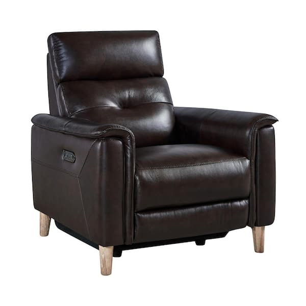 Armen Living Gala Brown Wood and Dark Brown Genuine Leather Contemporary Chair
