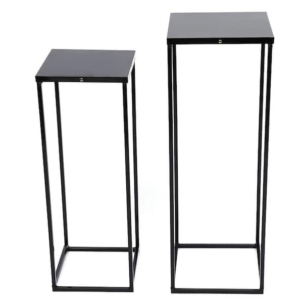 YIYIBYUS 2-Pieces Metal Plant Stand Modern Flower Pot Rack Indoor Outdoor Square Plant Holder Black