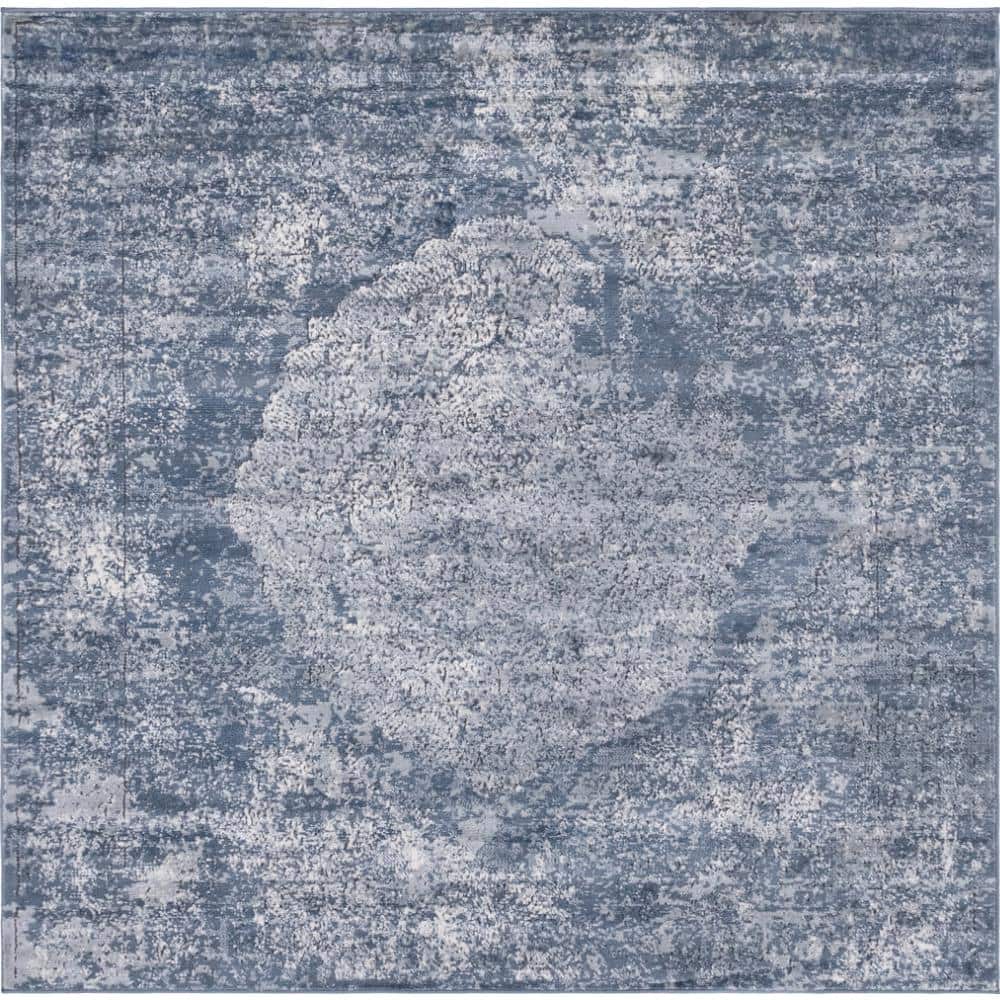 Serene Light Gray Geometric 6' Square Synthetic Area Rug
