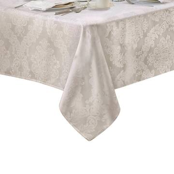 Elrene 60 in. W x 144 in. L White Barcelona Damask Fabric Tablecloth 21038WHT