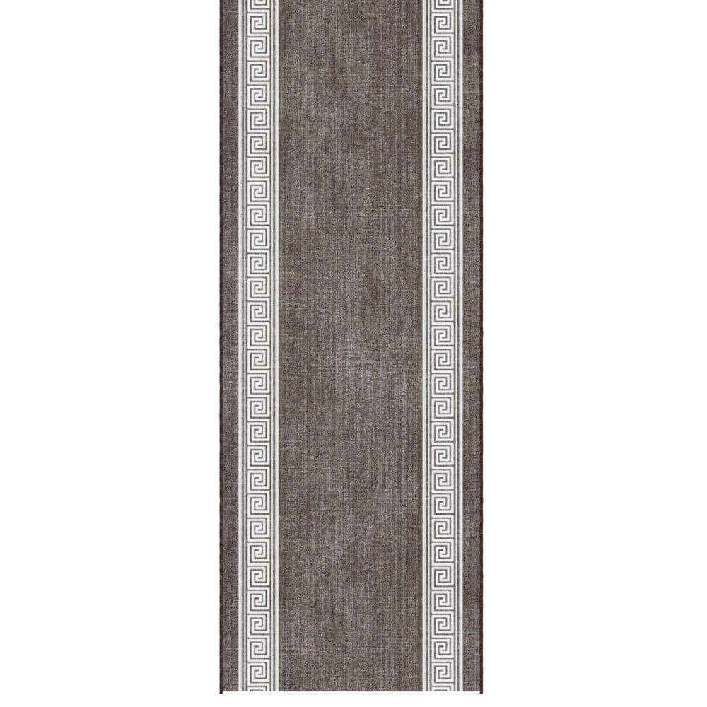 Ascend Non-Slip Rubberback 2ft.x 43 ft. Indoor Custom Cut Extra Long Runner Rug 1 ft. 11 in. x 43ft.,Brown Greek Border price history on PriceWatchPro