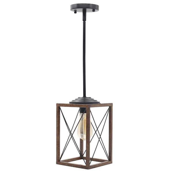 Operfurni 1-Light Brown Farmhouse Hanging Ceiling Pendant Light