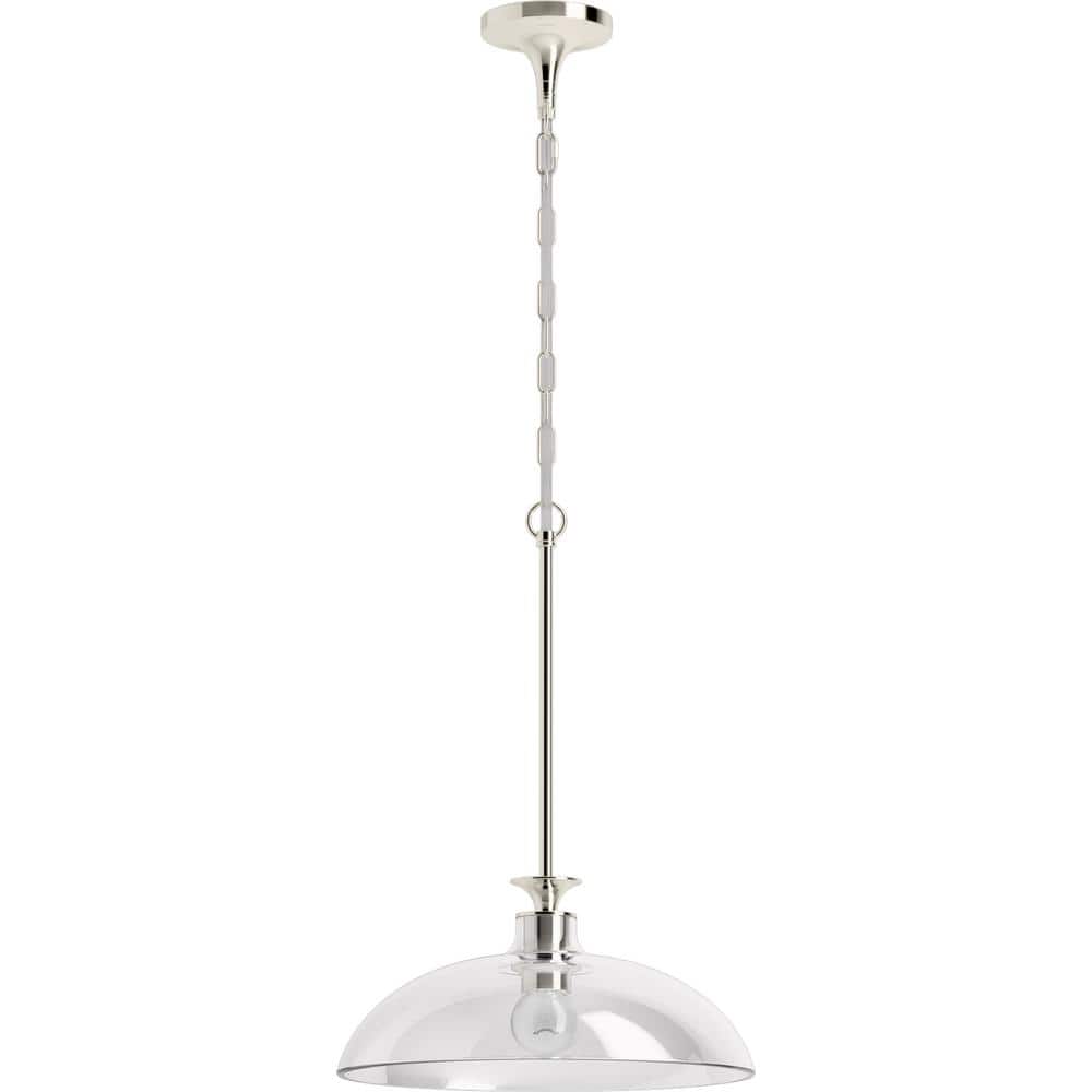 Tone 24.5" Polished Nickel Indoor/Outdoor Pendant Light with Clear Glass Shade