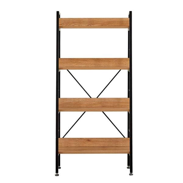 AndMakers Allday 50 in. Beige Wooden 4-Shelf Standard Bookcase with Metal Frame