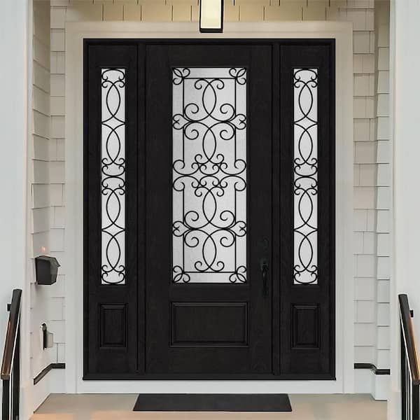 Regency 64 in. x 96 in. 3/4Lite Georgian Decorative Glass LHIS Onyx Mahogany Fiberglass Prehung Front Door w/12 in.SL