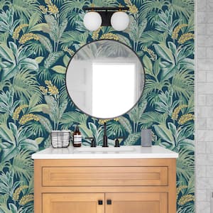 Havana Palm Navy Nights Removable Peel and Stick Vinyl Wallpaper, 28 sq. ft.