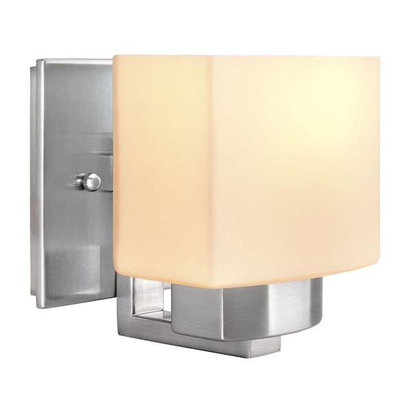 Hampton Bay 1-Light Brushed Nickel Sconce with Frosted Glass Shade