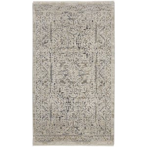 Nyle Ivory/Grey/Blue 3 ft. x 5 ft. Vintage Persian Kitchen Area Rug