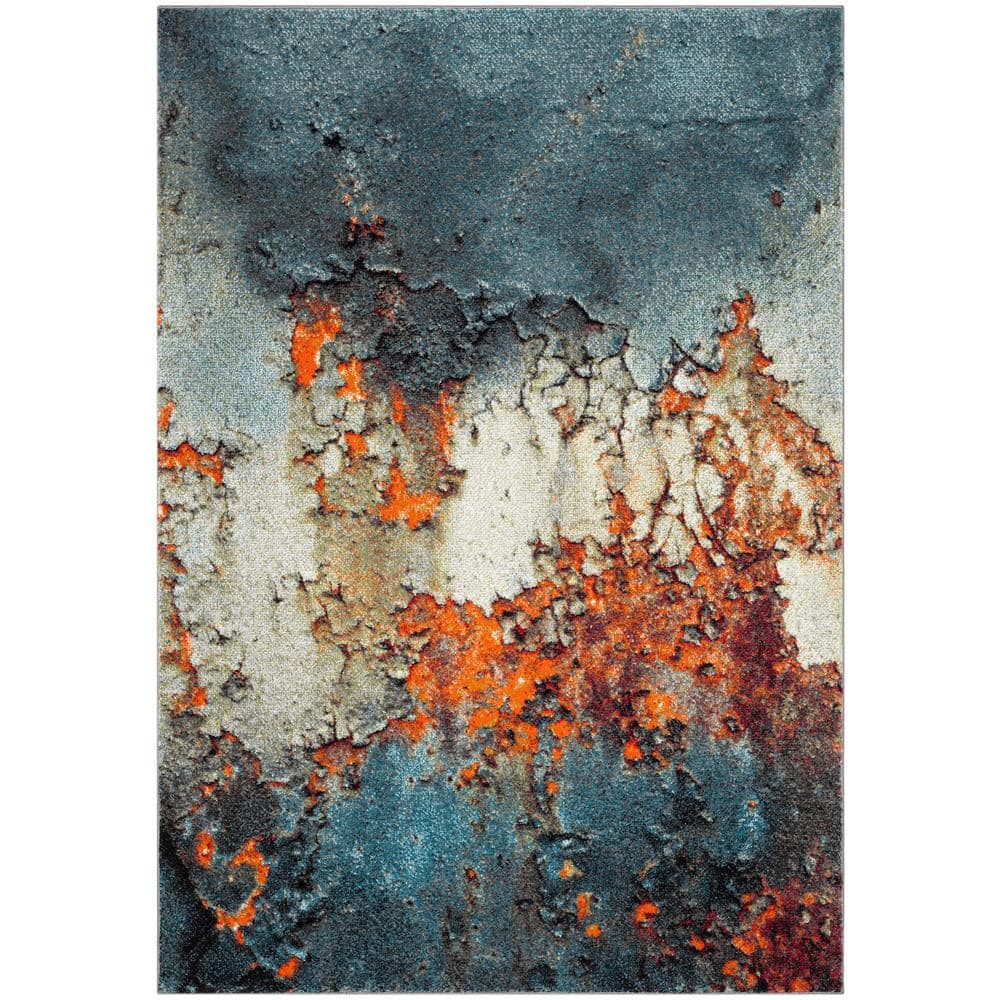 Abstract Marbled Blue Synthetic 10'6" x 14' Area Rug